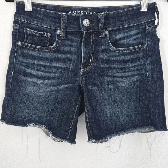 American Eagle next level stretch denim midi shorts dark wash size 2 - Picture 1 of 6